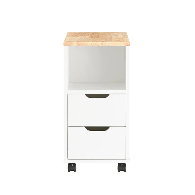 SoBuy FBT130-WN Bout de Canapé, Table d'appoint avec 2 Tiroirs, Compartiment Ouvert, Meuble de Rangement à roulettes, Chariot pour Salon, Bureau, Chambre, Blanc, L60xP30xH60cm