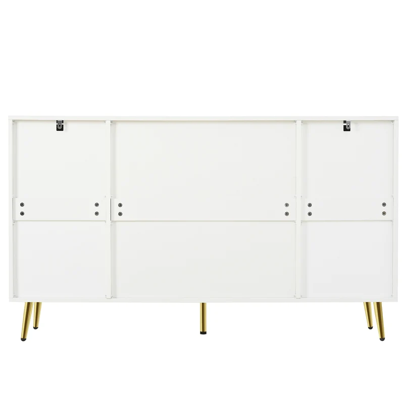 Buffet blanc rotin 2 tiroirs 4 portes 140x35x82cm HALOORA