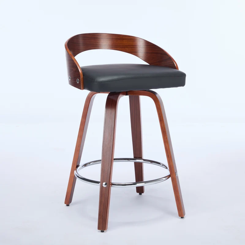 Lot de 2 tabourets de bar style vintage PU noir, dossier arrondi, pivotant et repose pied, 63 cm PINNACLEESIA
