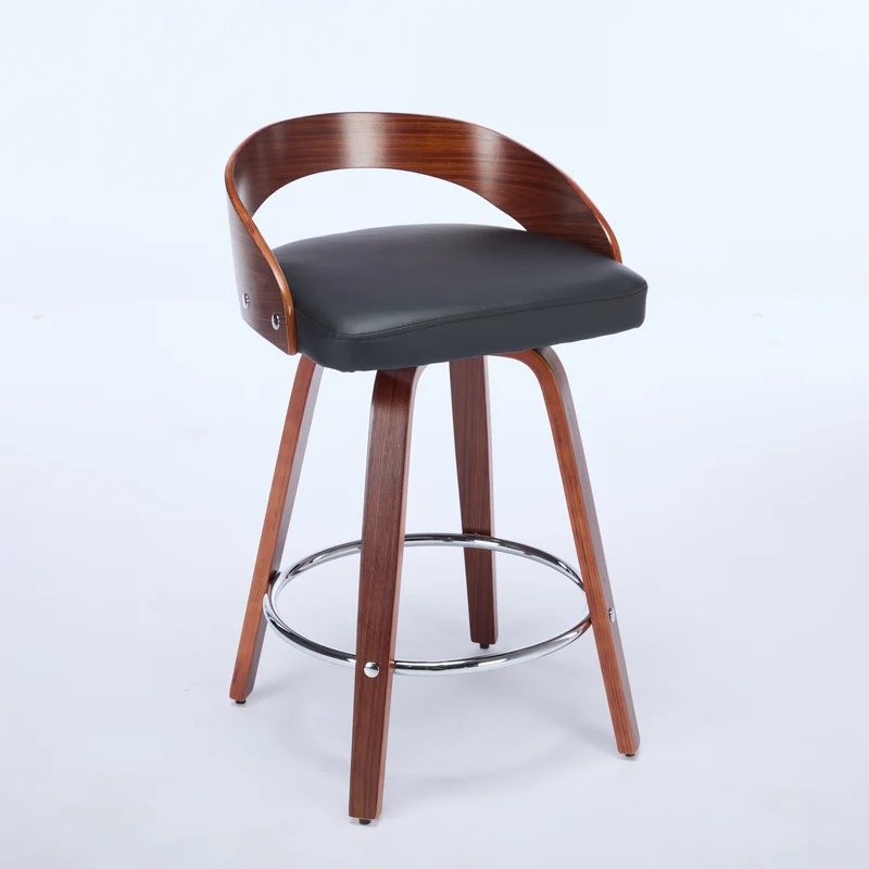 Lot de 2 tabourets de bar style vintage PU noir, dossier arrondi, pivotant et repose pied, 63 cm PINNACLEESIA