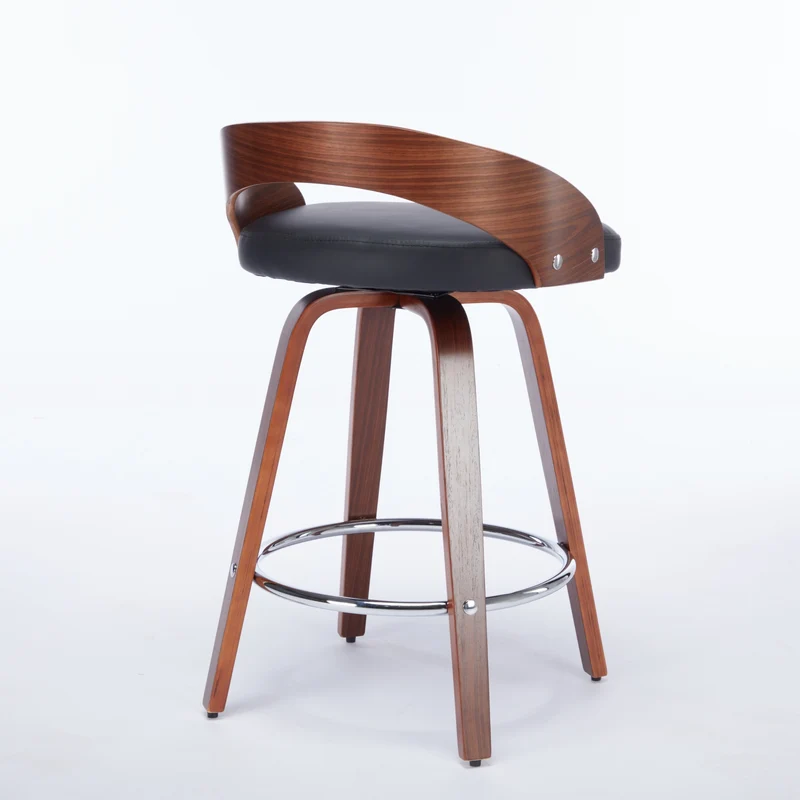 Lot de 2 tabourets de bar style vintage PU noir, dossier arrondi, pivotant et repose pied, 63 cm PINNACLEESIA