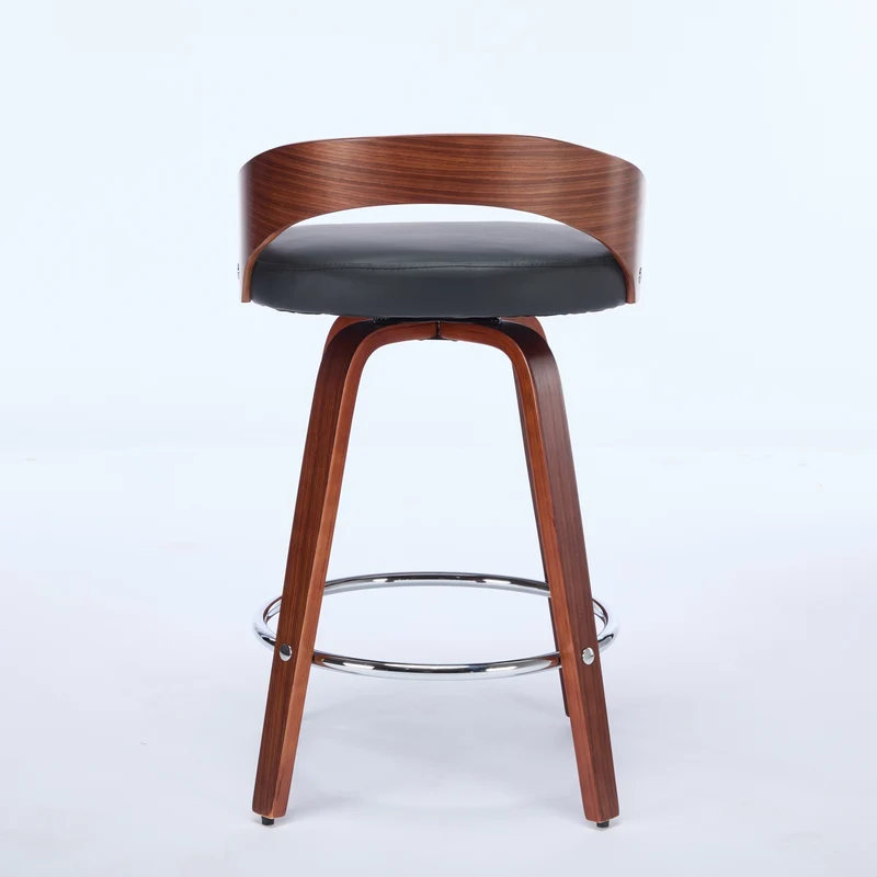 Lot de 2 tabourets de bar style vintage PU noir, dossier arrondi, pivotant et repose pied, 63 cm PINNACLEESIA