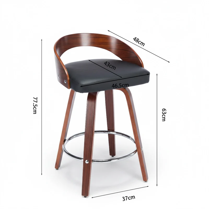 Lot de 2 tabourets de bar style vintage PU noir, dossier arrondi, pivotant et repose pied, 63 cm PINNACLEESIA
