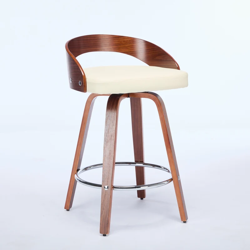 Lot de 2 tabourets de bar style vintage PU blanc crème, dossier arrondi, pivotant et repose pied H63cm QUANTAIV