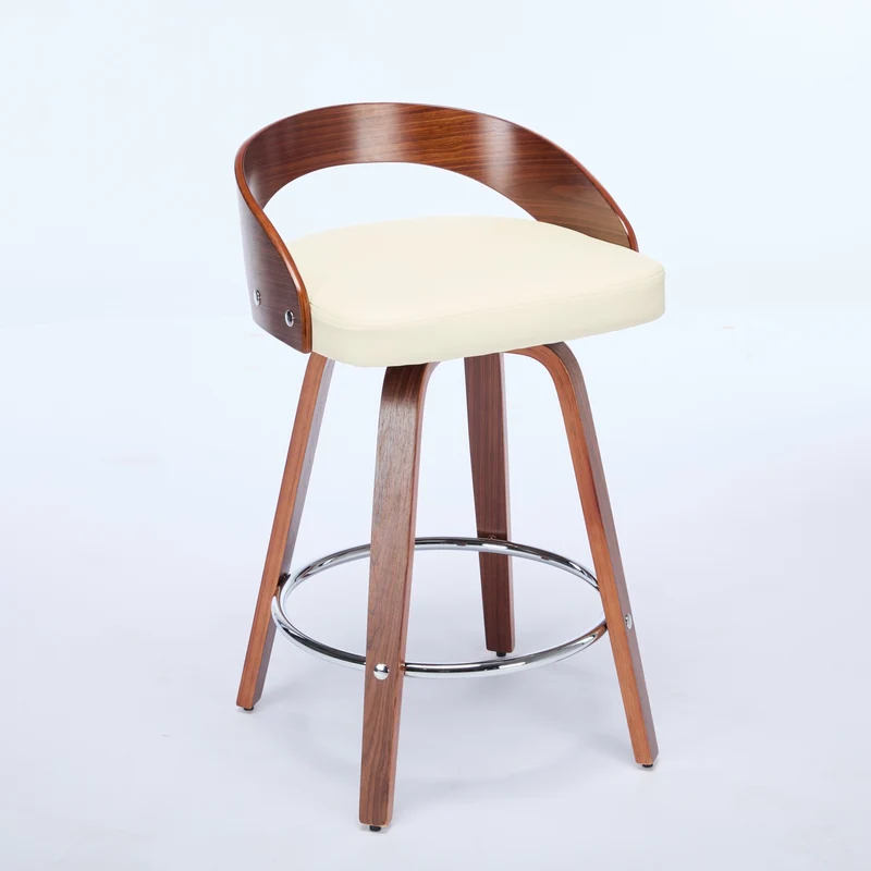 Lot de 2 tabourets de bar style vintage PU blanc crème, dossier arrondi, pivotant et repose pied H63cm QUANTAIV