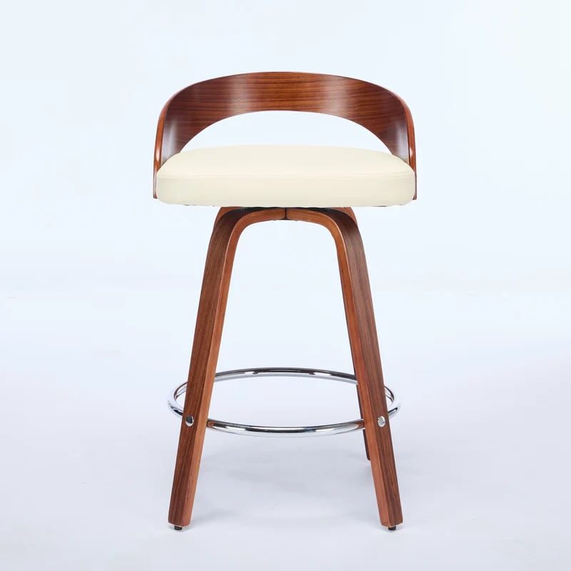 Lot de 2 tabourets de bar style vintage PU blanc crème, dossier arrondi, pivotant et repose pied H63cm QUANTAIV
