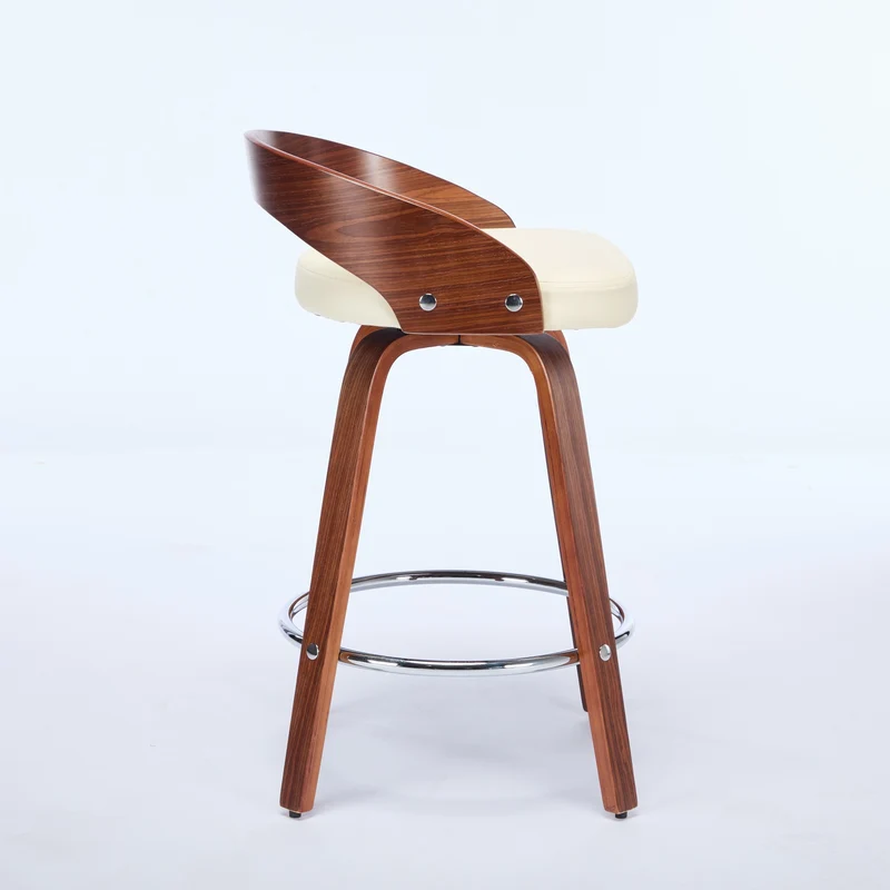 Lot de 2 tabourets de bar style vintage PU blanc crème, dossier arrondi, pivotant et repose pied H63cm QUANTAIV