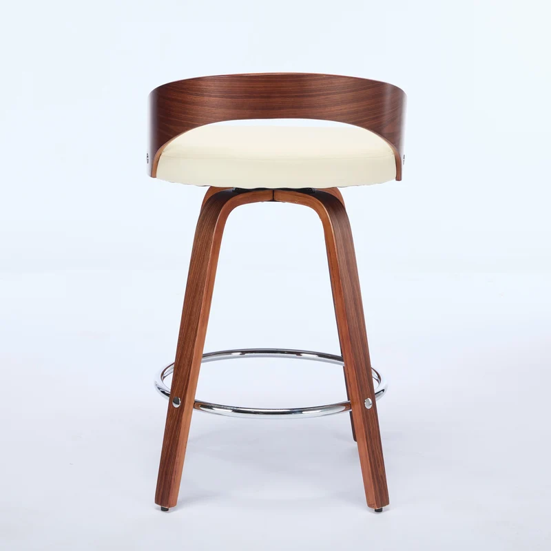 Lot de 2 tabourets de bar style vintage PU blanc crème, dossier arrondi, pivotant et repose pied H63cm QUANTAIV
