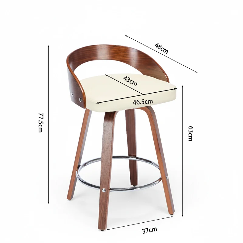 Lot de 2 tabourets de bar style vintage PU blanc crème, dossier arrondi, pivotant et repose pied H63cm QUANTAIV