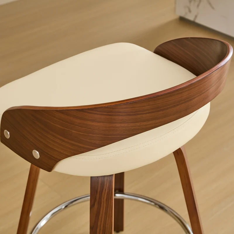 Lot de 2 tabourets de bar style vintage PU blanc crème, dossier arrondi, pivotant et repose pied H63cm QUANTAIV