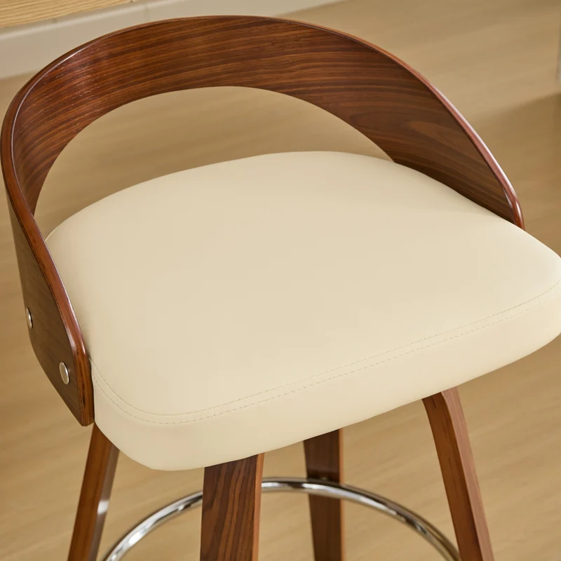 Lot de 2 tabourets de bar style vintage PU blanc crème, dossier arrondi, pivotant et repose pied H63cm QUANTAIV