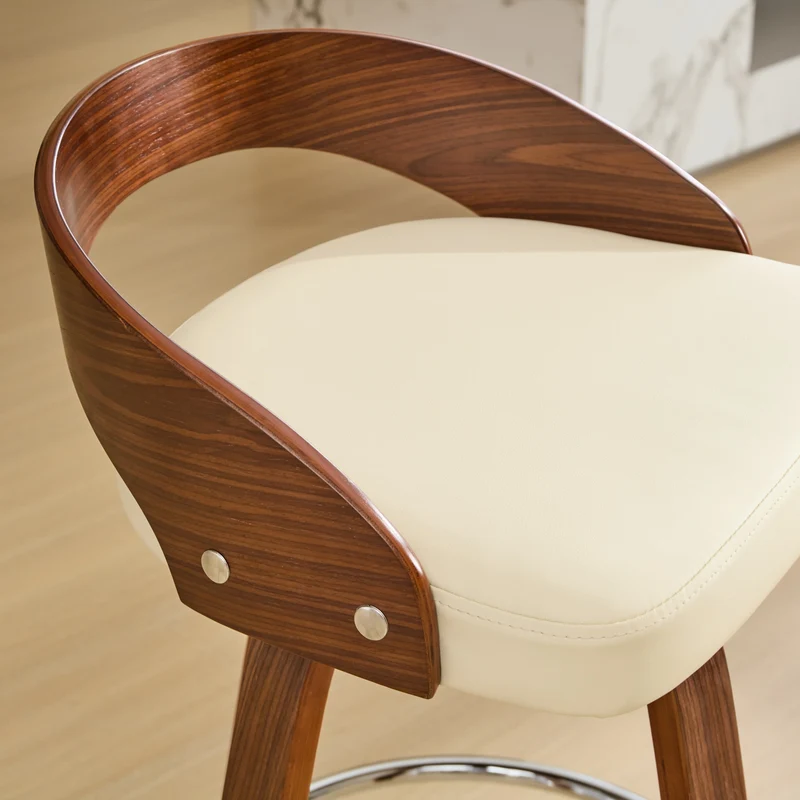 Lot de 2 tabourets de bar style vintage PU blanc crème, dossier arrondi, pivotant et repose pied H63cm QUANTAIV