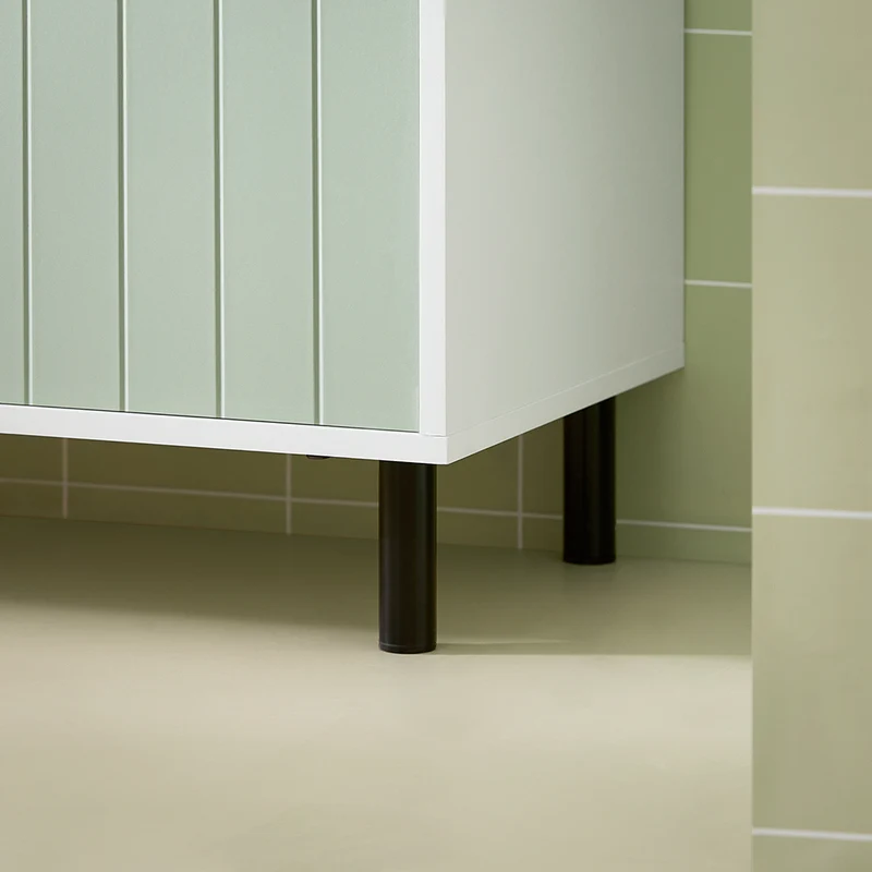 SoBuy BZR138-GR Meuble Bas Salle de Bain Vert et Blanc 87 cm avec 2 Portes, Étagères Réglables et Compartiment Ouvert – Pieds Métal, Charge 45 kg