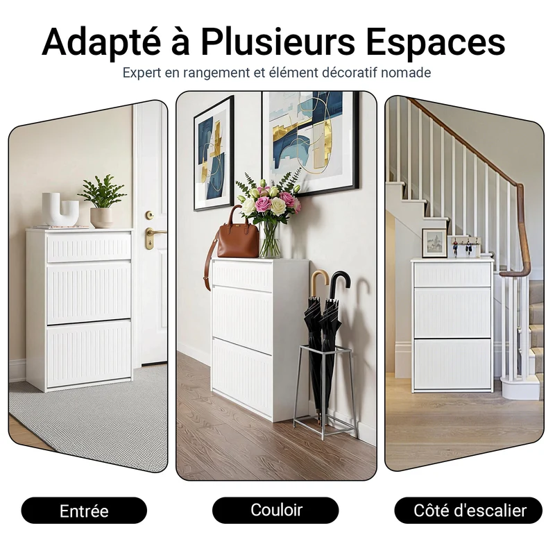 SoBuy FSR165-W Meuble à Chaussures à Abattants 2 Niveaux – Rangement Discret pour Entrée – Blanc