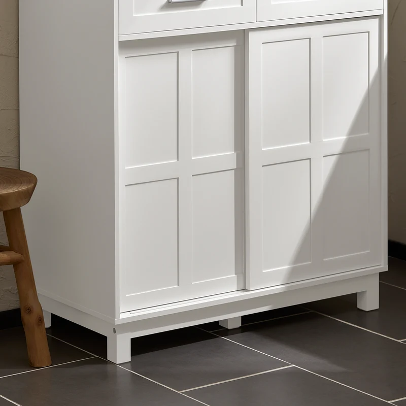 SoBuy FSB84-W Meuble de Rangement Meuble d’entrée Buffet Placard avec 2 Tiroirs et 2 Portes Coulissantes