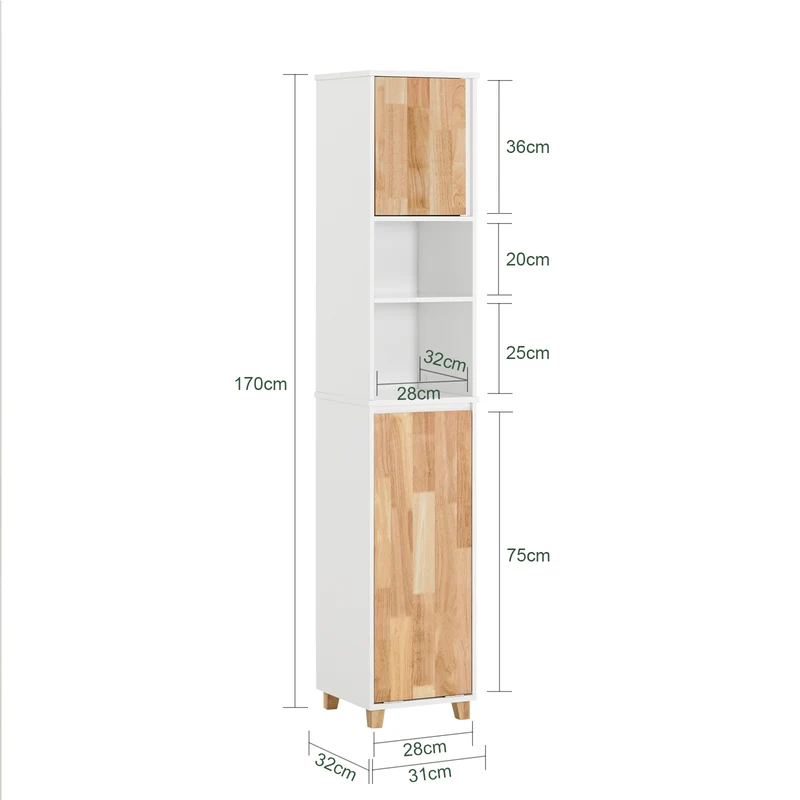 SoBuy BZR74-W Colonne Salle de Bain Style Naturel avec Panier à Linge – Blanc Bois, 170 cm