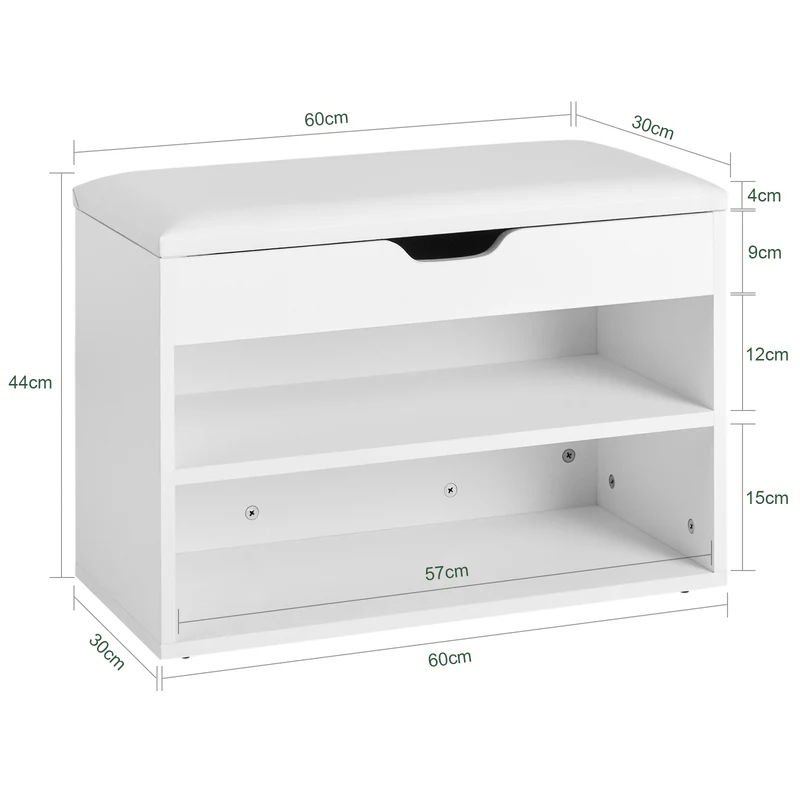 SoBuy FSR25-W Banc à Chaussures 2 Étages avec Coussin Rembourré pour Entrée Couloir – 60x30x44 cm, Blanc