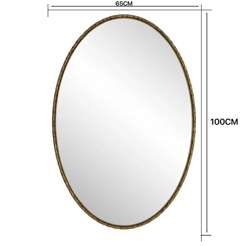 Miroir ovale rétro en fer forgé doré effet vieilli 65x100cm DUSKLEAF