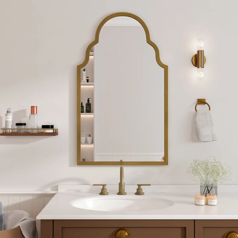 Miroir mural rectangulaire style marocain cadre métal doré mat 61x101cm NEWSLIVER