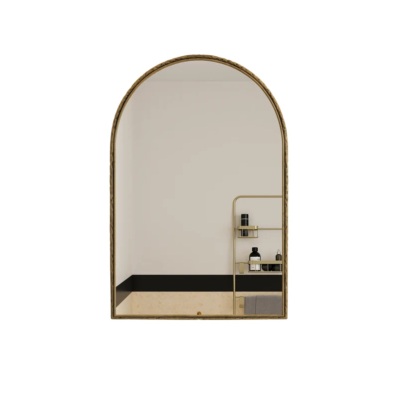 Miroir mural arqué doré martelé effet antique, verre trempé, 61x91cm PRAIRIEAWN