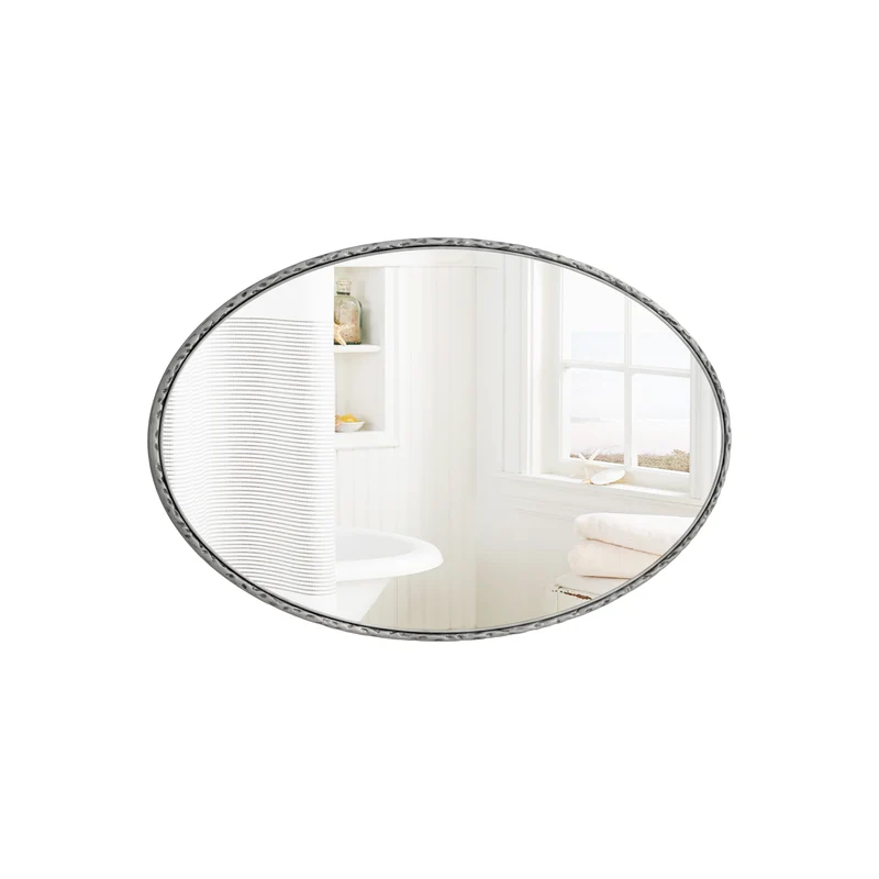 Miroir mural ovale rétro cadre argenté martelé effet antique 100x65cm PATTERNCRACK