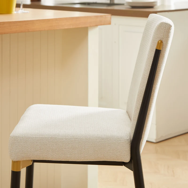 Lot de 2 tabourets de bar tissu blanc accents dorés avec repose-pieds - luxe contemporain CARDIOTOX