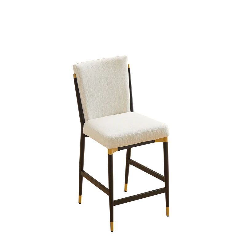 Lot de 2 tabourets de bar tissu blanc accents dorés avec repose-pieds - luxe contemporain CARDIOTOX