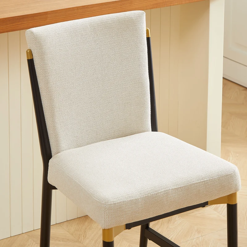 Lot de 2 tabourets de bar tissu blanc accents dorés avec repose-pieds - luxe contemporain CARDIOTOX