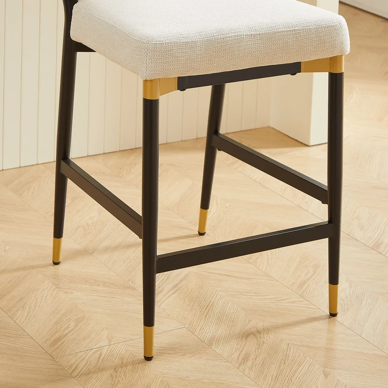 Lot de 2 tabourets de bar tissu blanc accents dorés avec repose-pieds - luxe contemporain CARDIOTOX