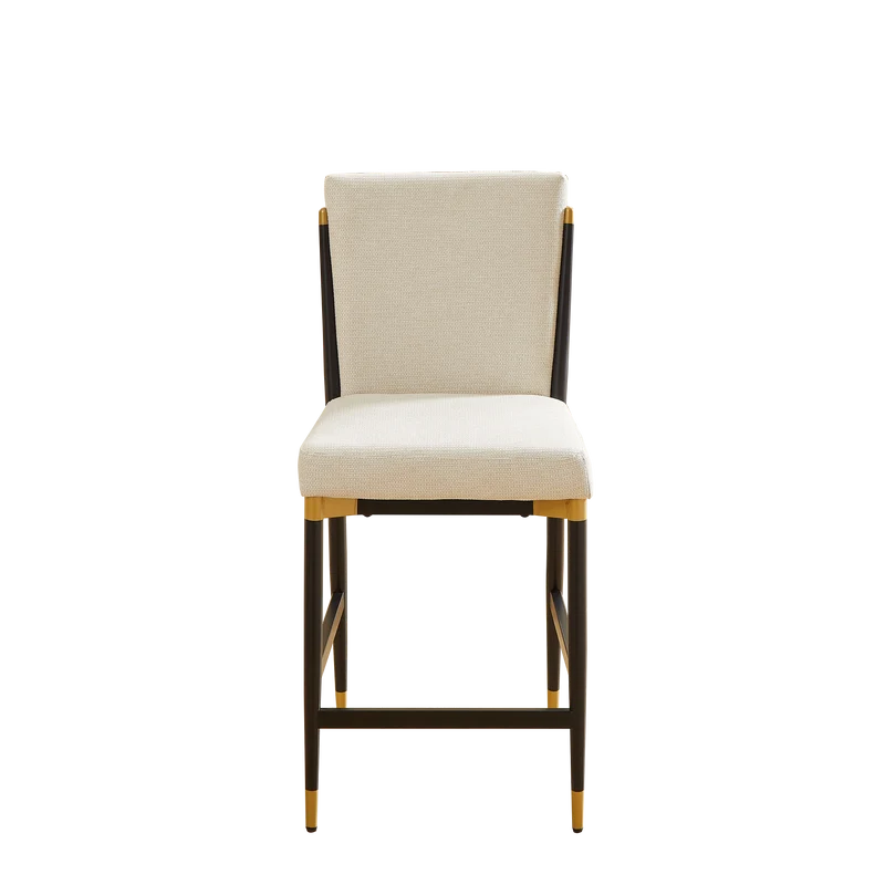 Lot de 2 tabourets de bar tissu blanc accents dorés avec repose-pieds - luxe contemporain CARDIOTOX