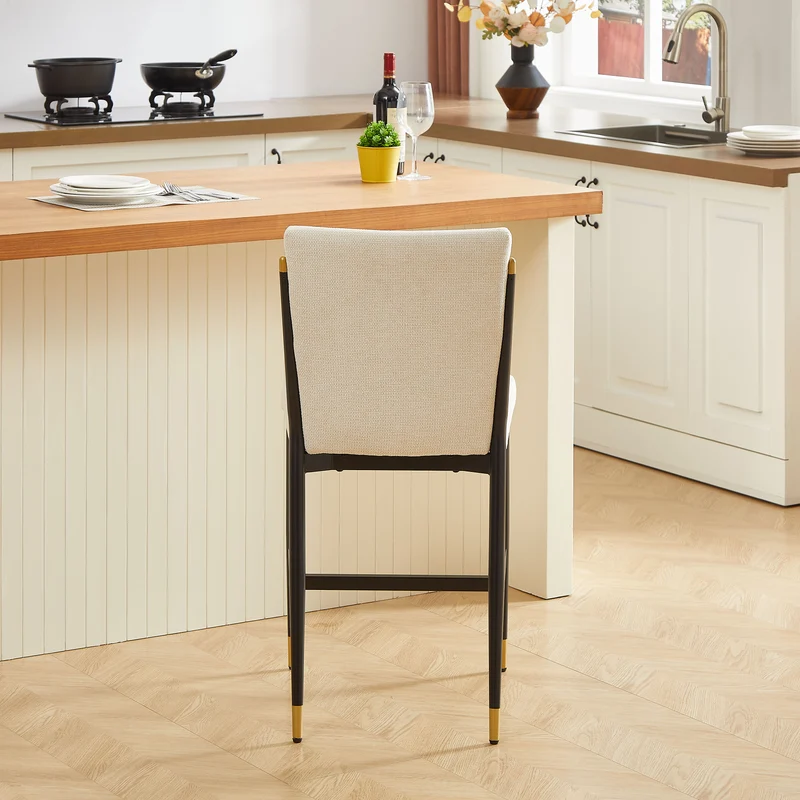 Lot de 2 tabourets de bar tissu blanc accents dorés avec repose-pieds - luxe contemporain CARDIOTOX