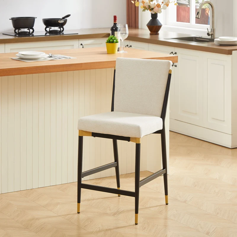 Lot de 2 tabourets de bar tissu blanc accents dorés avec repose-pieds - luxe contemporain CARDIOTOX