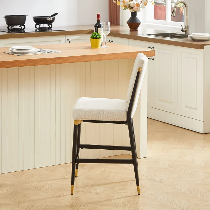 Lot de 2 tabourets de bar tissu blanc accents dorés avec repose-pieds - luxe contemporain CARDIOTOX