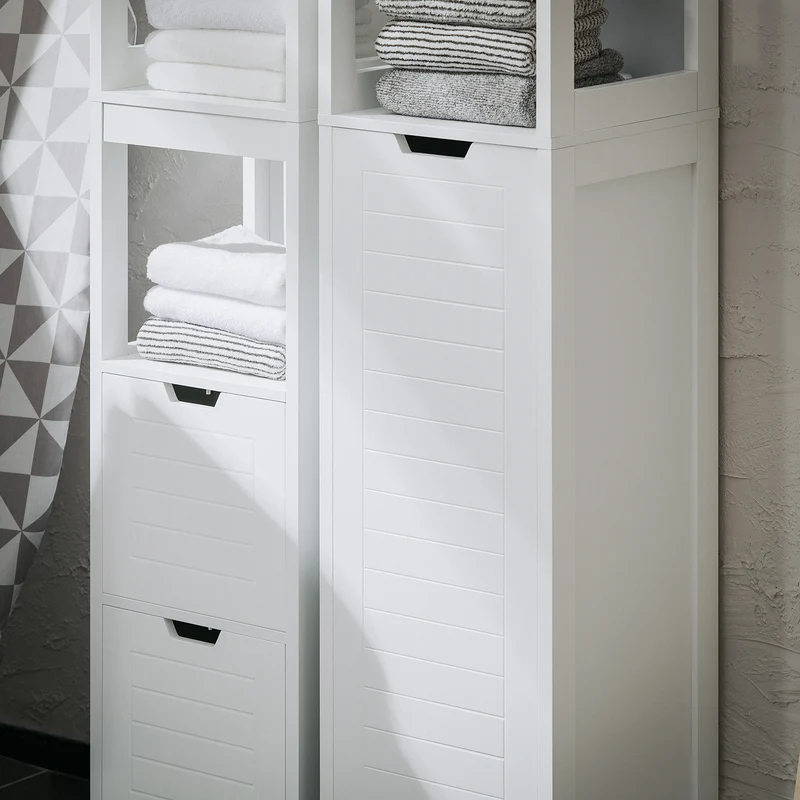 SoBuy BZR123-W Colonne Salle de Bain avec Panier à Linge Amovible et 2 Étagères Ouvertes – L30×P30×H145 cm, Charge 20 kg, MDF et Bambou, Blanc