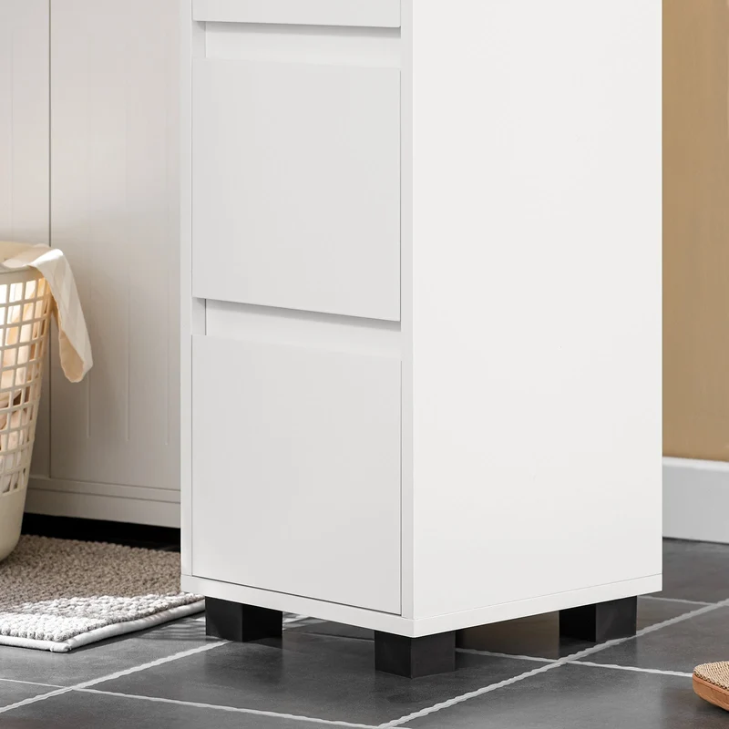 SoBuy BZR29-W Meuble Salle de Bain Petit Espace 30 cm – 3 Tiroirs et Porte-Serviettes Réversible, Blanc
