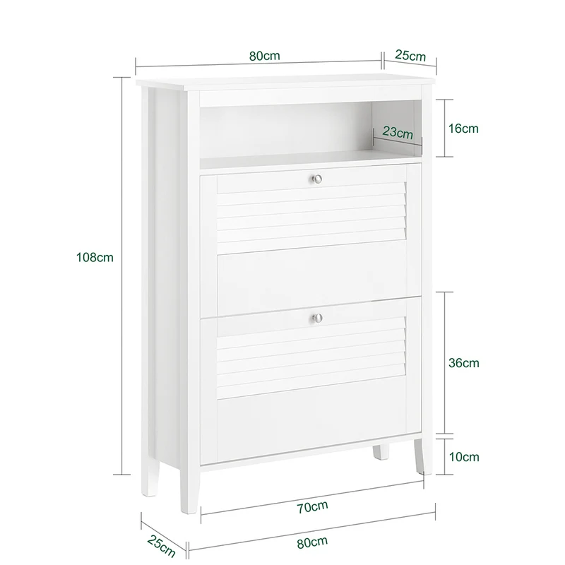 SoBuy FSR152-W Meuble à Chaussures à Abattants 2 Niveaux – Rangement Discret pour Entrée – 80x25x108 cm Blanc