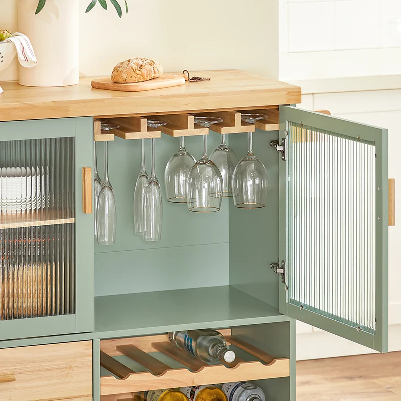 SoBuy FKW114-GR Ìlot Central Cuisine Mobile Vert Sauge – Bar à Vins, Plan Bois Massif, Rangement