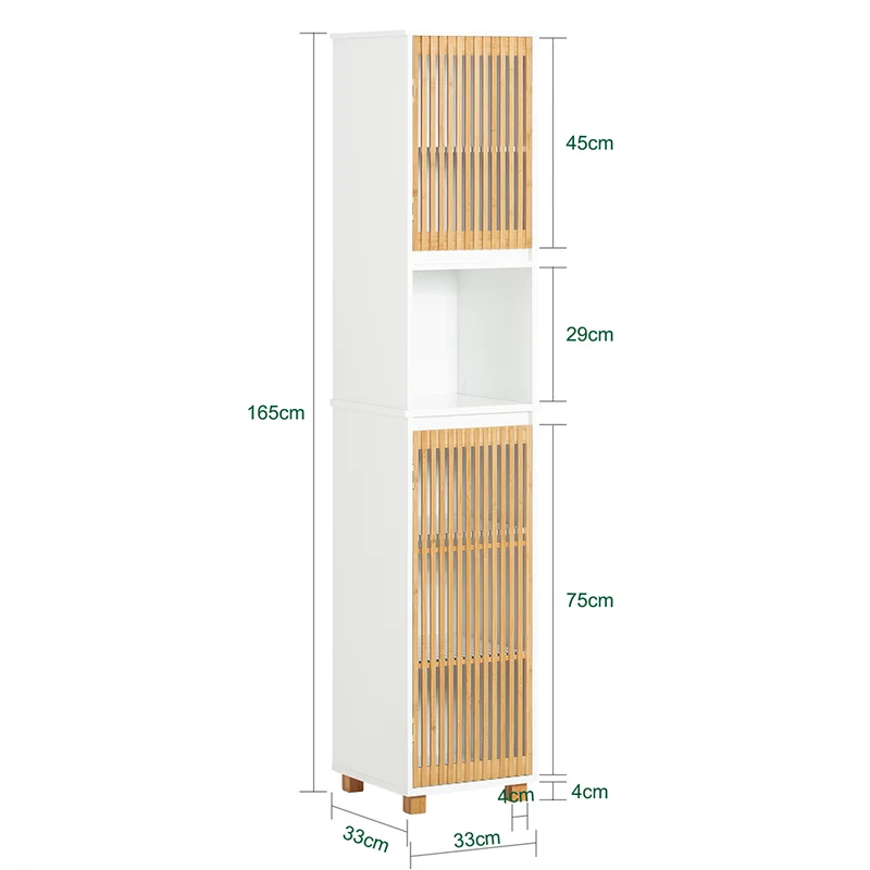 SoBuy BZR127-W Colonne Salle de Bain Rangement Fonctionnel et Compact, Gain de Place, pour Salle de Bain et WC – L33×P33×H165 cm, Bambou, Blanc et Naturel