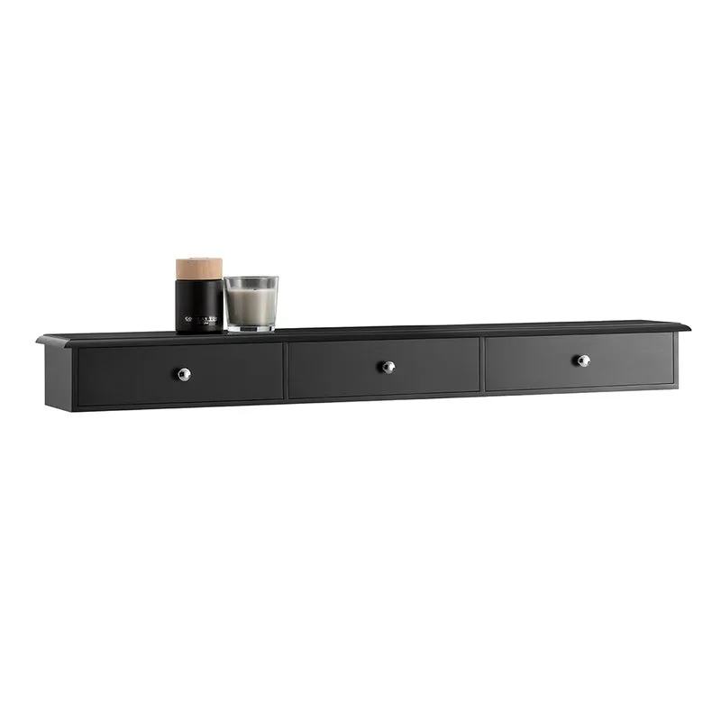 SoBuy FRG43-L-SCH Etagere Murale avec 3 Tiroirs - Étagère Flottante Moderne pour Entrée, Salon, Cuisine & Chambre - Noir 94x15x10cm