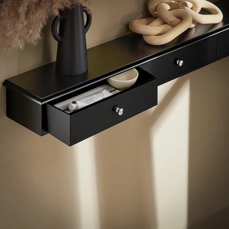 SoBuy FRG43-L-SCH Etagere Murale avec 3 Tiroirs - Étagère Flottante Moderne pour Entrée, Salon, Cuisine & Chambre - Noir 94x15x10cm