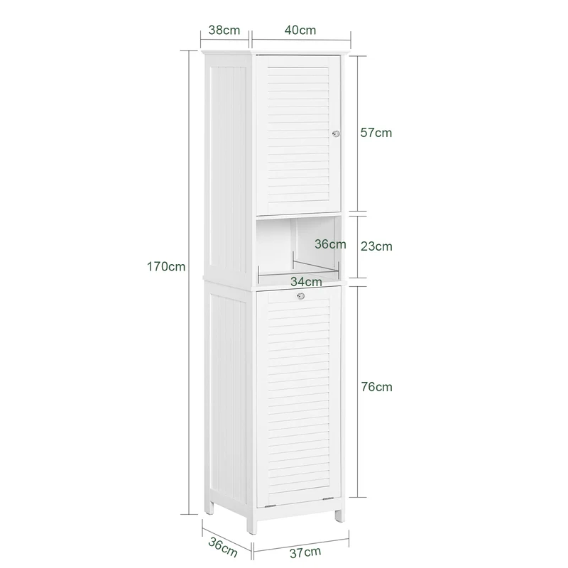 SoBuy BZR124-W Colonne de Salle de Bain avec Panier à Linge Amovible – 40 cm, Blanc