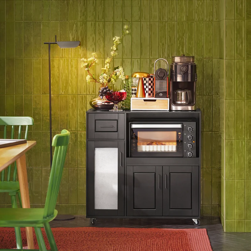 SoBuy FSB78-SCH Meuble Micro-Ondes Buffet Commode sur roulettes Armoire de Cuisine Multi-Rangement avec 3 Portes, 1 Tiroir, 1 Compartiment