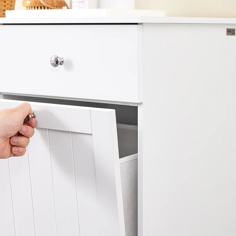 SoBuy BZR33-II-W Meuble Panier à Linge 2 Compartiments 45L – 2 Tiroirs, Gain de Place Salle de Bain, Blanc