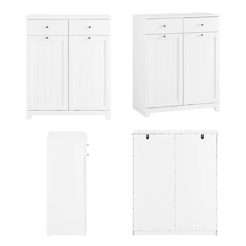 SoBuy BZR33-II-W Meuble Panier à Linge 2 Compartiments 45L – 2 Tiroirs, Gain de Place Salle de Bain, Blanc