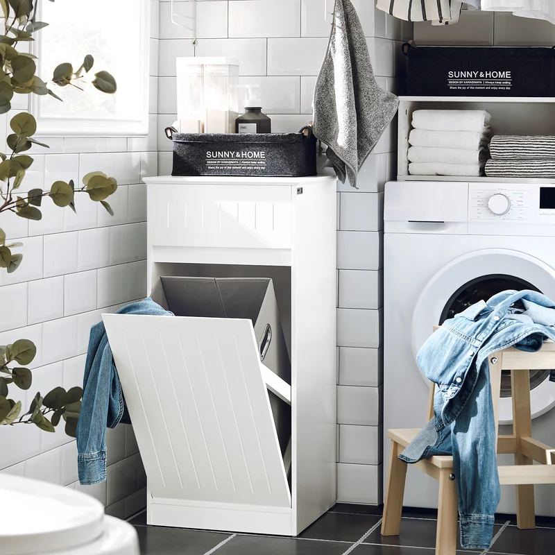 SoBuy BZR110-W Armoire à Linge avec 1 Porte – L40×P39×H86 cm, Charge 25 kg, MDF E1, Blanc