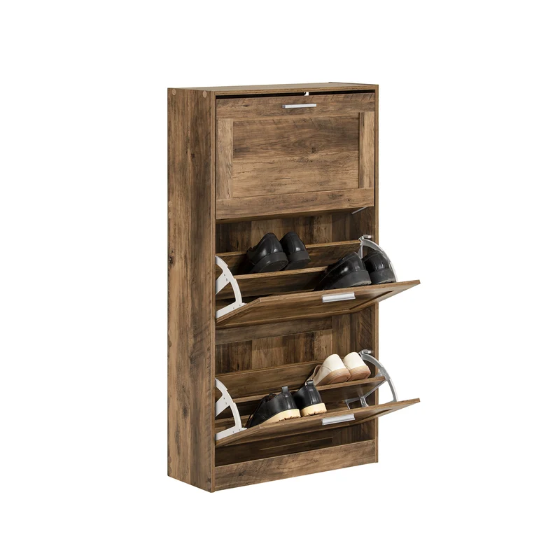 SoBuy FSR137-L-F Meuble à Chaussures à Abattants 3 Niveaux Grande Capacité – Rangement Discret pour Entrée – Bois Foncé