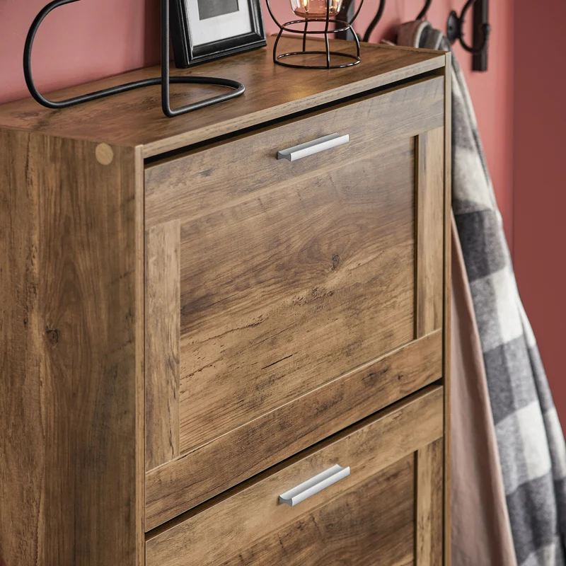 SoBuy FSR137-L-F Meuble à Chaussures à Abattants 3 Niveaux Grande Capacité – Rangement Discret pour Entrée – Bois Foncé