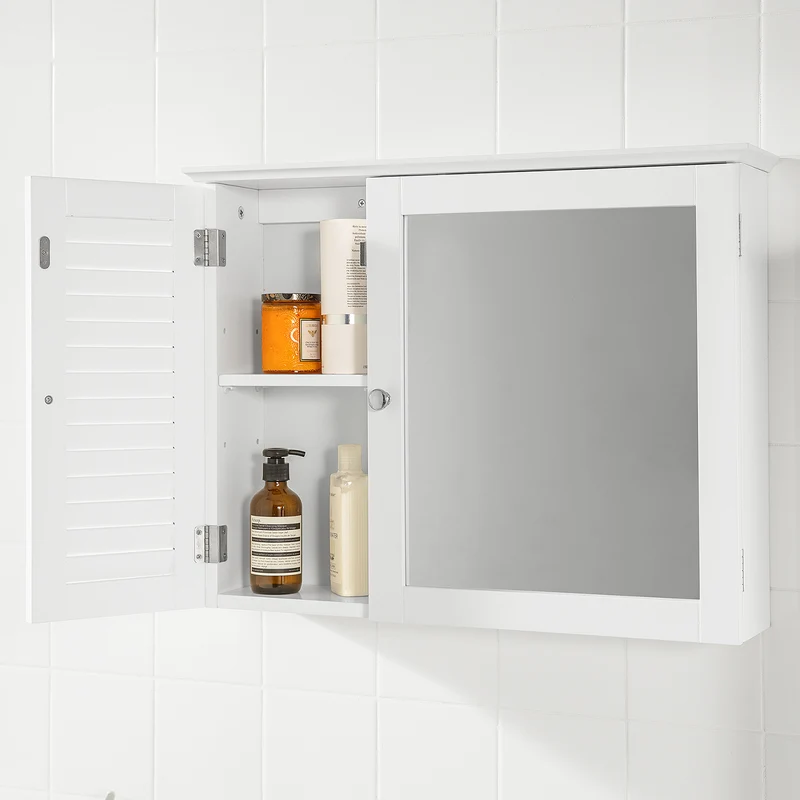 SoBuy BZR55-W Armoire Miroir Meuble Haut de Salle de Bain Armoire Suspendue avec Porte Miroir Commode Meuble de Rangem