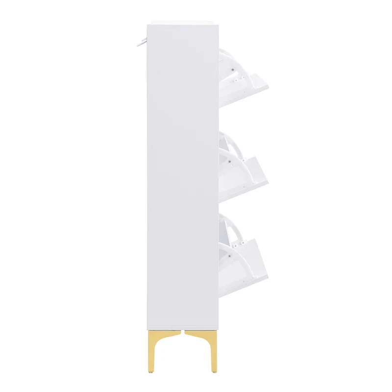 Meuble à chaussures blanc 3 niveaux pieds métal doré, design luxe EVERGLADESLIME