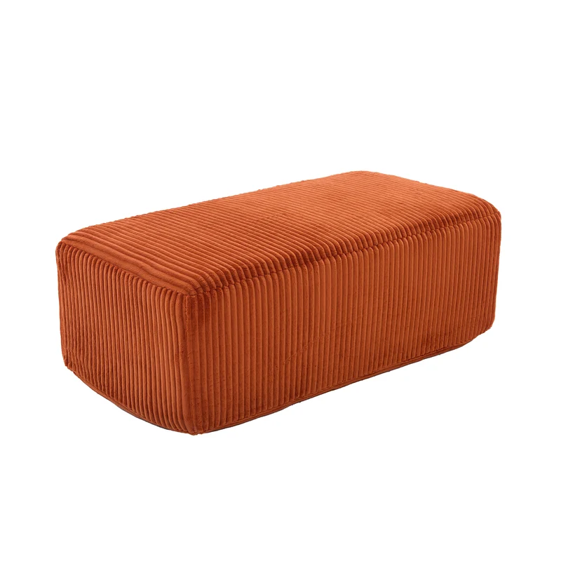 Canapé simple fauteuil XXL en velours côtelé orange, dossier profond, repose pied, coussin & poches latérales, sans montage NEBKHAMOUND